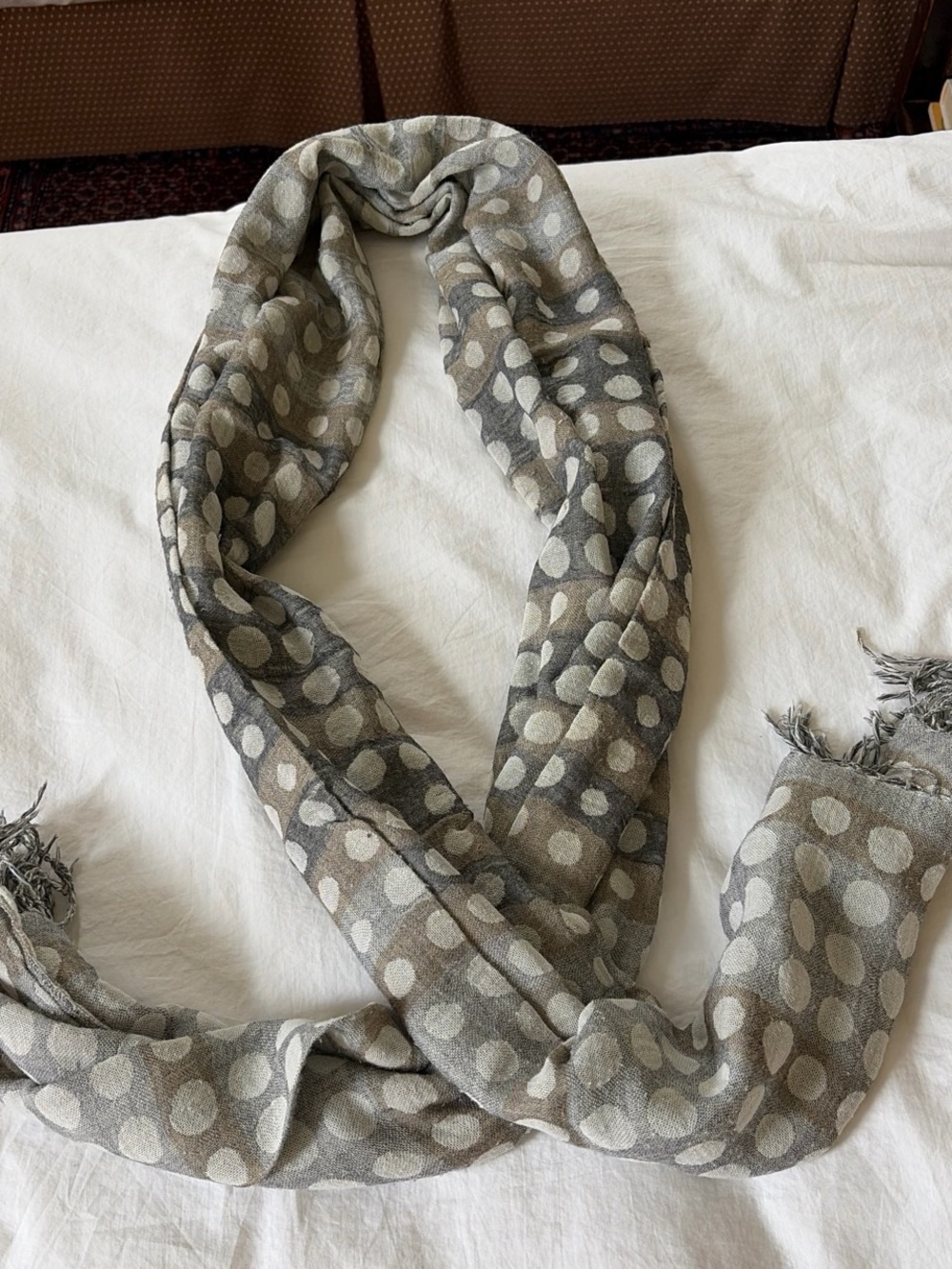 Furla Neutral Polka Dot Scarf - Gray & Cream